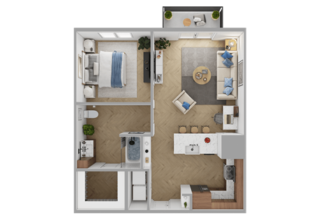 Floor plan for 1 bed, 1 bath, 755 sqft